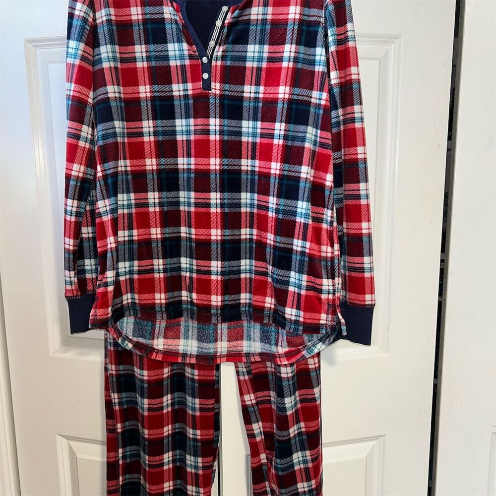 Nautica Women's Plaid Pajama Set Size M Long Sleeve Fleece Multicolor